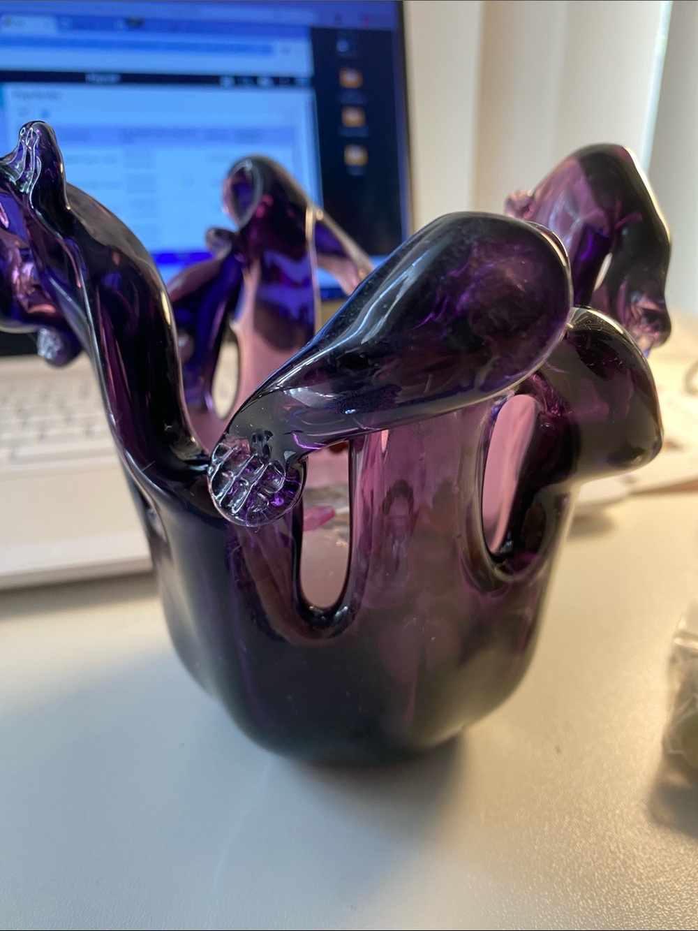 Murano Purple Handblown Glass Vase - Sculptural Centerpiece